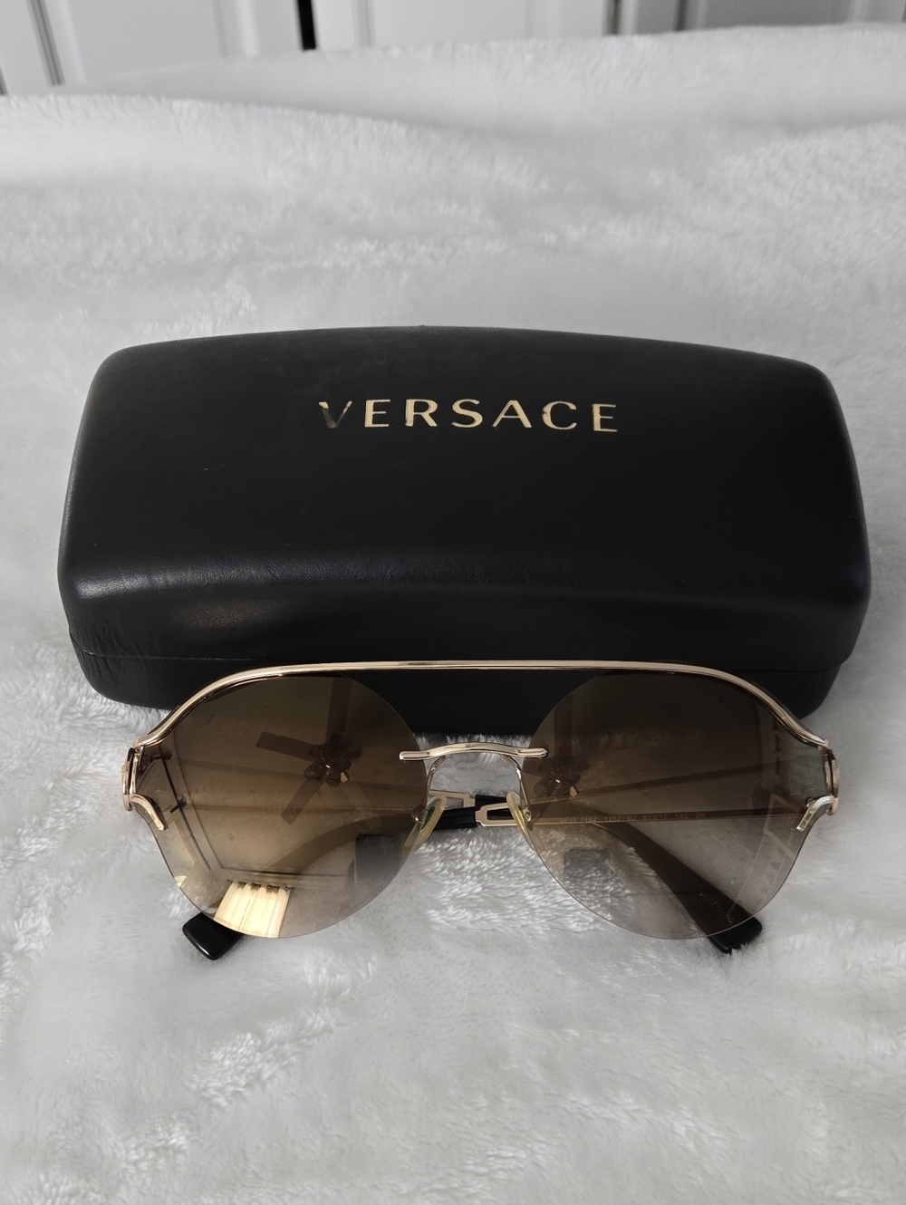 Versace Gold Frame Brown Gradient Aviator Sunglasses with Black Case
